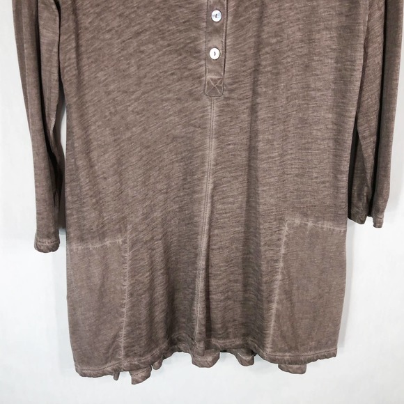 LOGO Lori Goldstein Small Tunic Top Gray Pearl Buttons Pockets‎ Burn Out 169 - Picture 6 of 8
